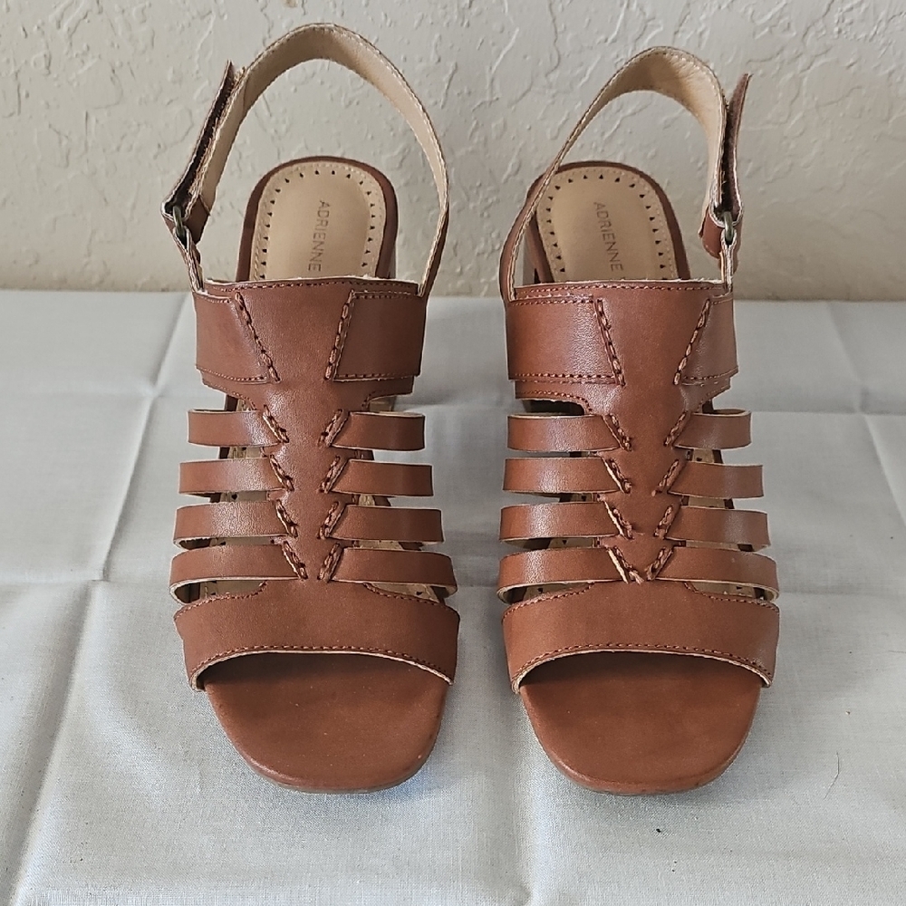 Adrienne Cognac Strappy Leather Slingback Heels